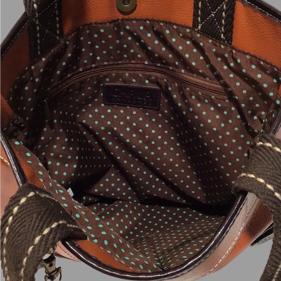 NEW CHALA HANDBAGS Bird Tweet Shoulder Bag, Large Tote, Burnt Orange & Teal - Picture 14 of 15